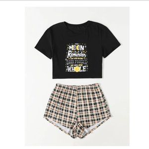 ROMWE X Risarodil Letter Plaid Pajama Set